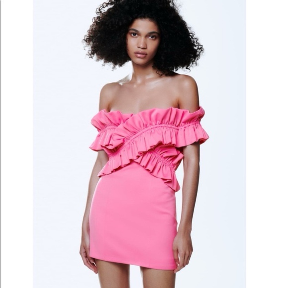 Zara Bubblegum Pink Ruffle Mini Party Dress Size XS